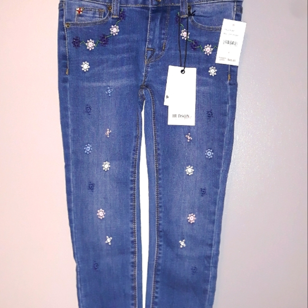 Hudson kids embroidered maribelle skinny ankle jeans, willow wash, girls size 6